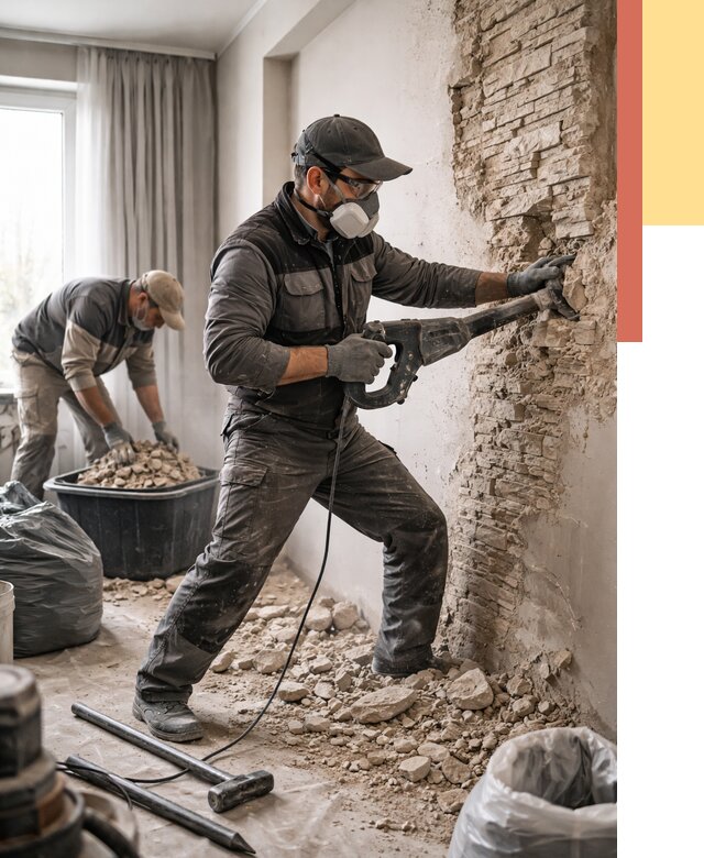 Демонтаж декоративного камня в слободском от 1494 руб/м² — быстро и недорого | ОТДЕЛОЧНИК-Слб