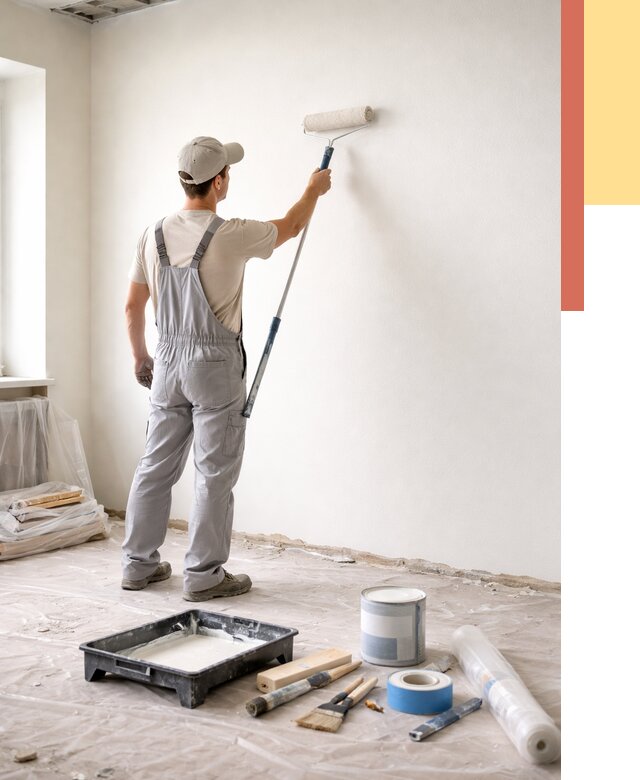 Покраска стен водоэмульсионной краской в слободском от 464 руб. за м² | ОТДЕЛОЧНИК-Слб