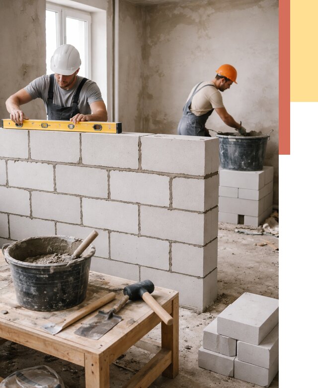 Кладка перегородок из газобетона в слободском от 3298 руб. под ключ | ОТДЕЛОЧНИК-Слб