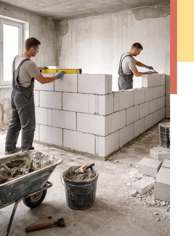 Кладка перегородок из ПГП в слободском от 2576 руб./м2 — монтаж и возведение под ключ | ОТДЕЛОЧНИК-Слб