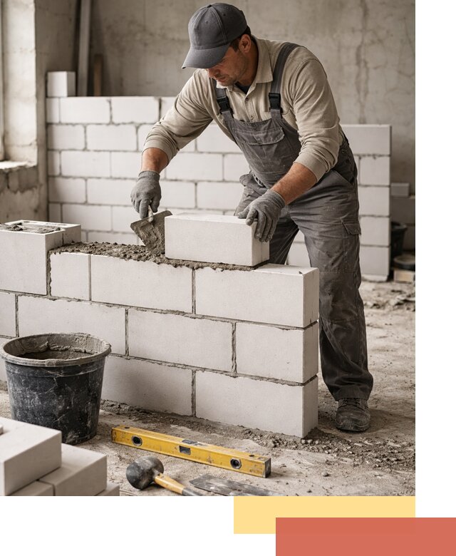 Кладка перегородок из силикатного блока в слободском