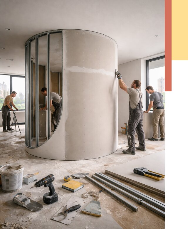 Радиусная перегородка из гипсокартона в слободском от 2988 руб. под ключ | ОТДЕЛОЧНИК-Слб