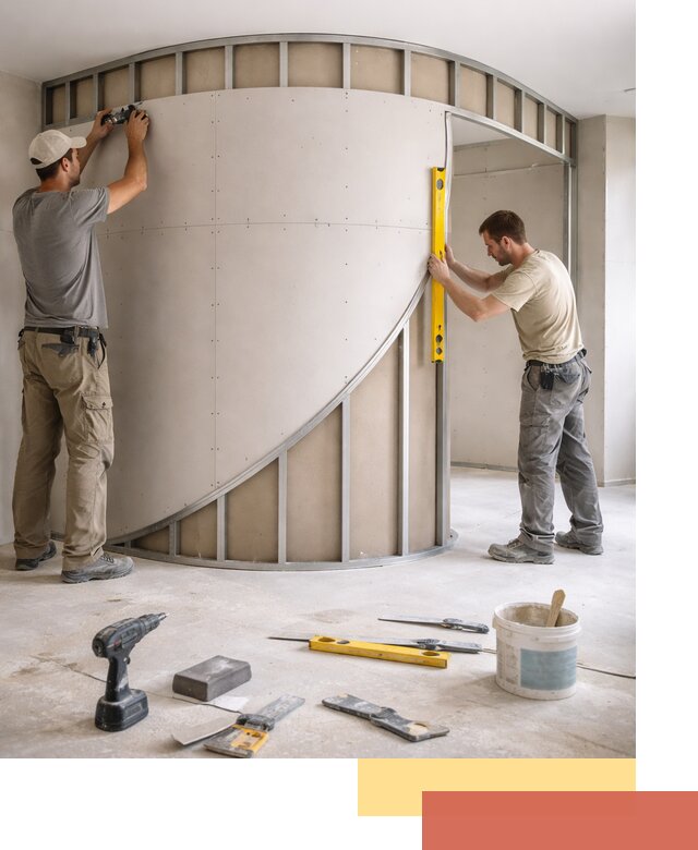 Радиусная перегородка из гипсокартона в слободском под ключ