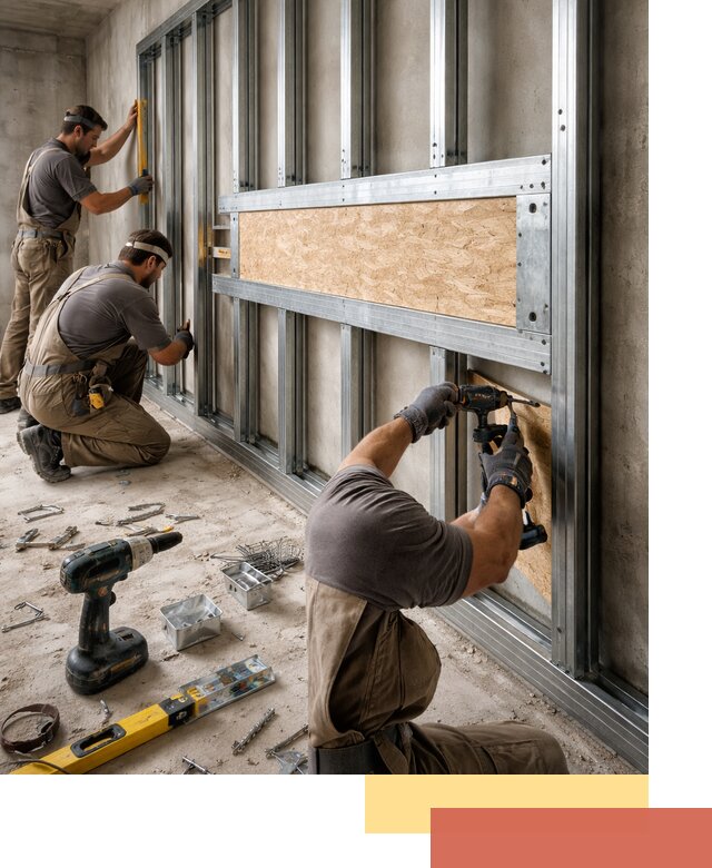 Усиленная перегородка для крепления тяжёлых конструкций в слободском