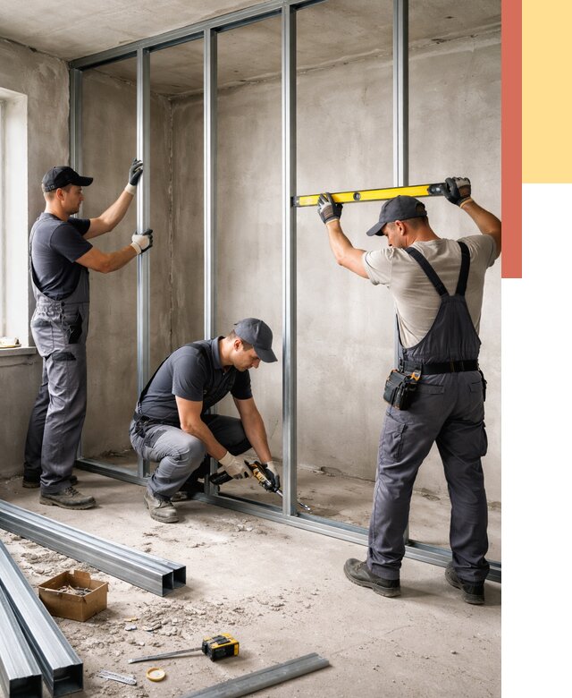 Монтаж каркаса перегородки из профиля в слободском от 773 руб. | ОТДЕЛОЧНИК-Слб