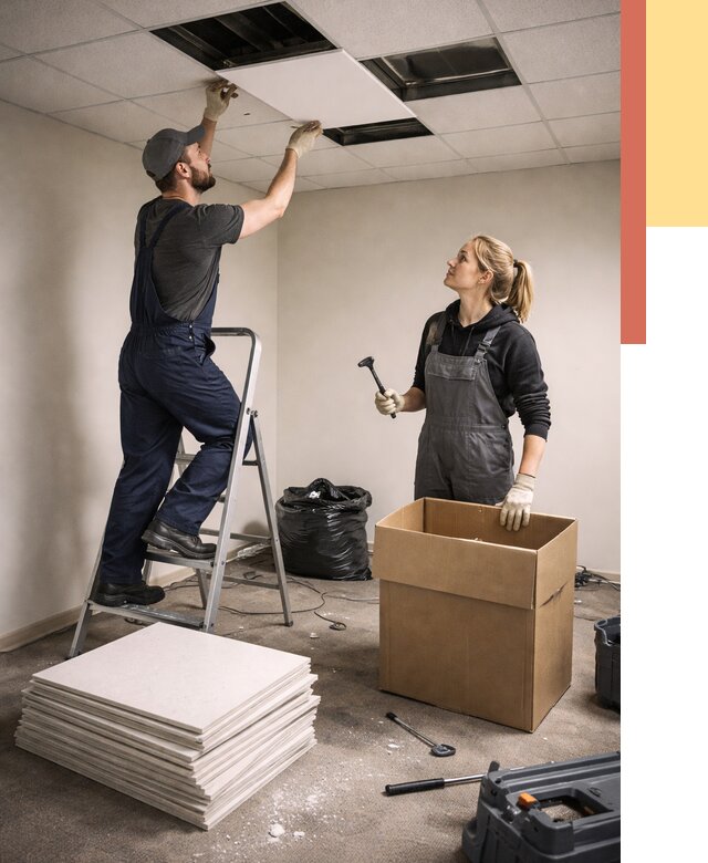 Демонтаж потолочной плитки в слободском от 4637 руб. быстро и недорого | ОТДЕЛОЧНИК-Слб