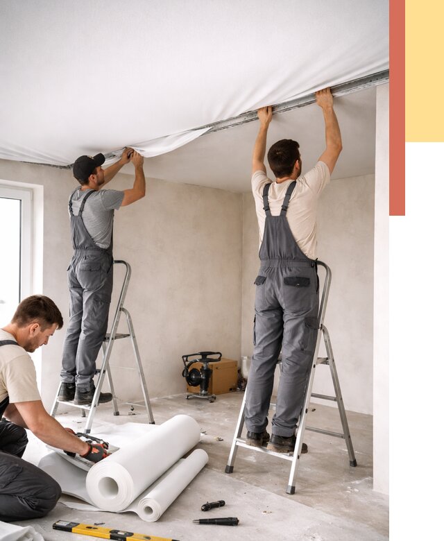 Монтаж тканевого натяжного потолка в слободском от 3607 руб. под ключ | ОТДЕЛОЧНИК-Слб