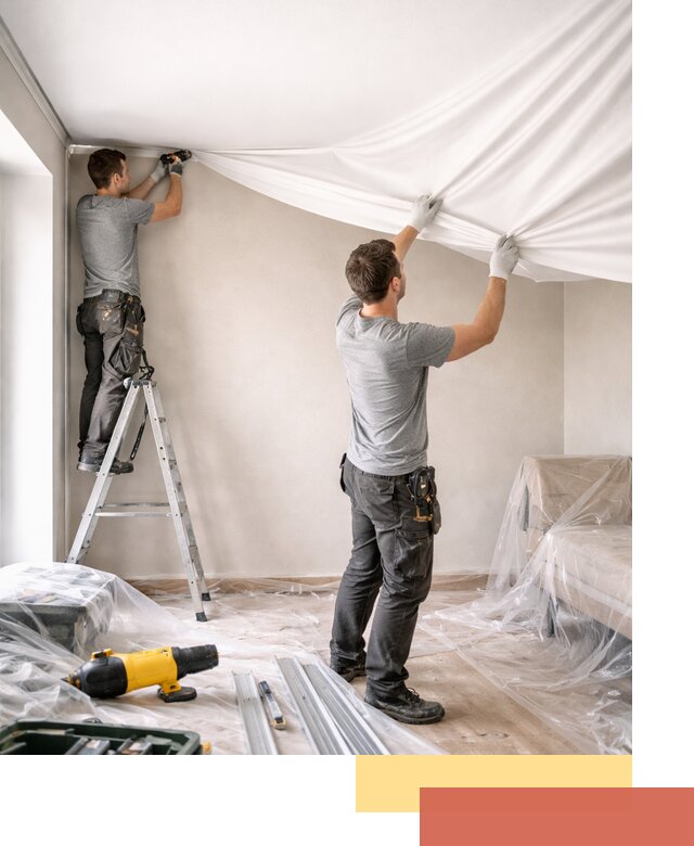 Монтаж тканевого натяжного потолка в слободском недорого и быстро