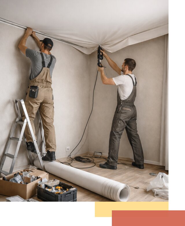 Монтаж цветного натяжного потолка в слободском за один день