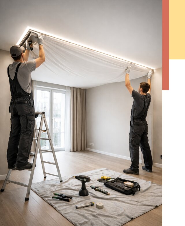 Монтаж парящего натяжного потолка в слободском от 4637 руб. быстро и недорого | ОТДЕЛОЧНИК-Слб