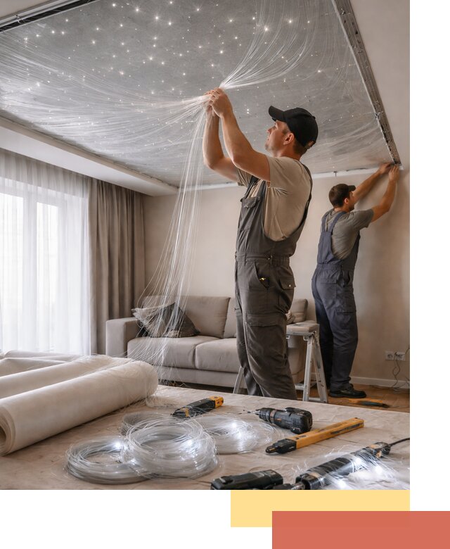 Монтаж натяжного потолка «Звездное небо» в слободском