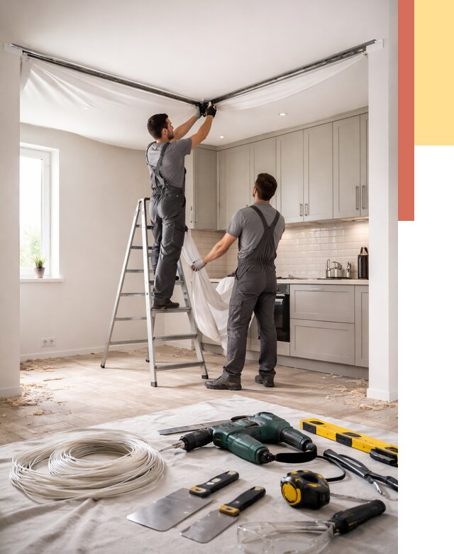 Установка натяжного потолка на кухне в слободском от 2473 руб. | ОТДЕЛОЧНИК-Слб