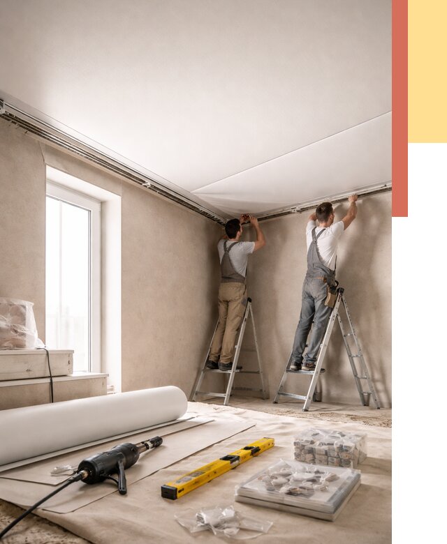 Монтаж натяжного потолка в спальне в слободском от 3916 руб. под ключ | ОТДЕЛОЧНИК-Слб