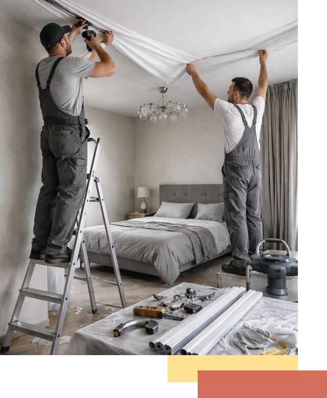 Монтаж натяжного потолка в спальне в слободском