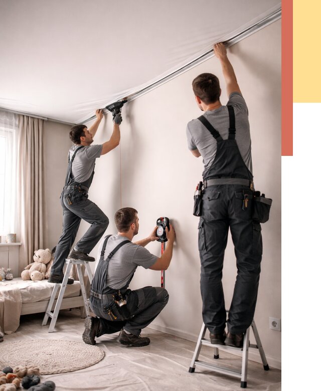 Монтаж натяжного потолка в детской в Слободской от 3607 руб. — быстро и недорого | ОТДЕЛОЧНИК-Слб