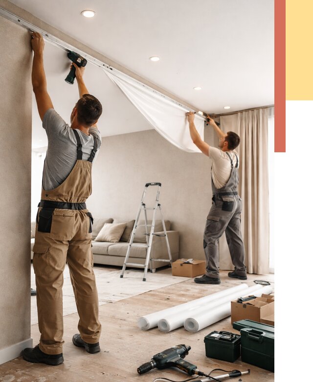 Монтаж натяжного потолка в гостиной в слободском от 567 руб. | ОТДЕЛОЧНИК-Слб