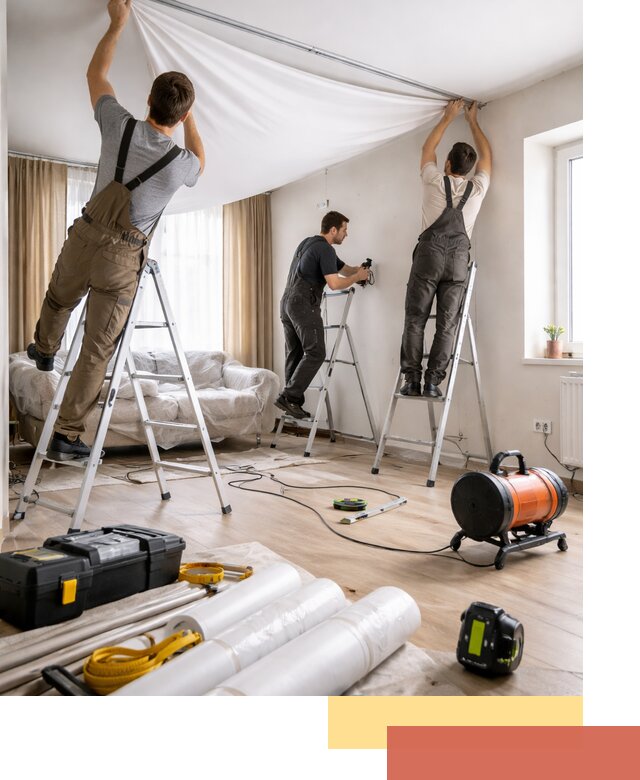 Монтаж натяжного потолка в гостиной в слободском