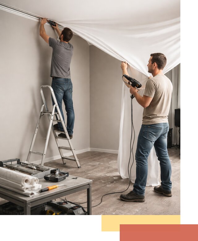 Монтаж натяжного потолка в студии в слободском