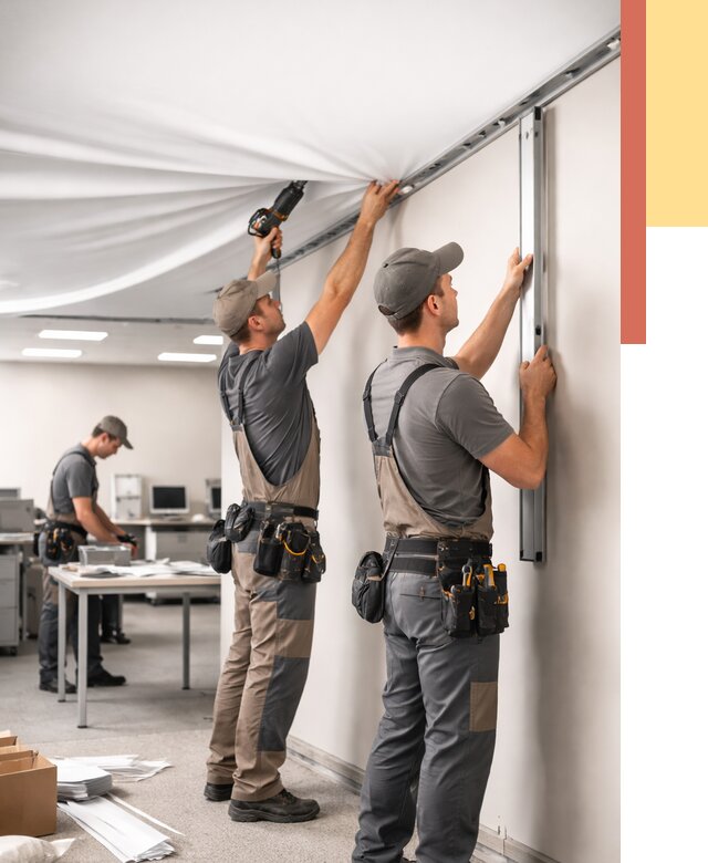 Монтаж натяжного потолка в офисе в слободском от 464 руб/м² — быстро и недорого | ОТДЕЛОЧНИК-Слб