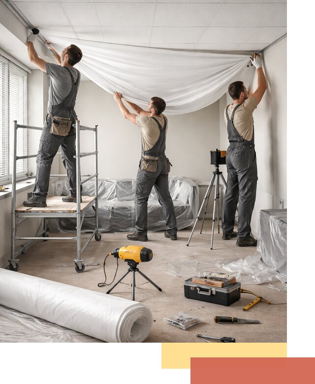 Монтаж натяжного потолка в офисе в слободском