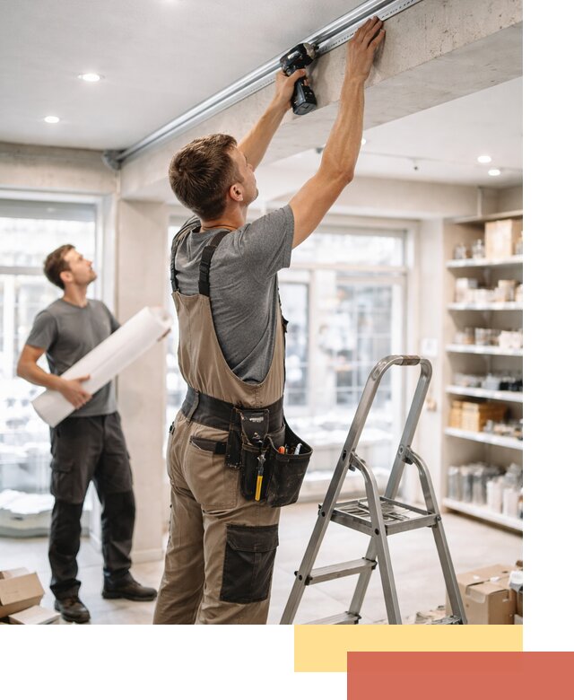 Монтаж натяжных потолков в магазине в слободском