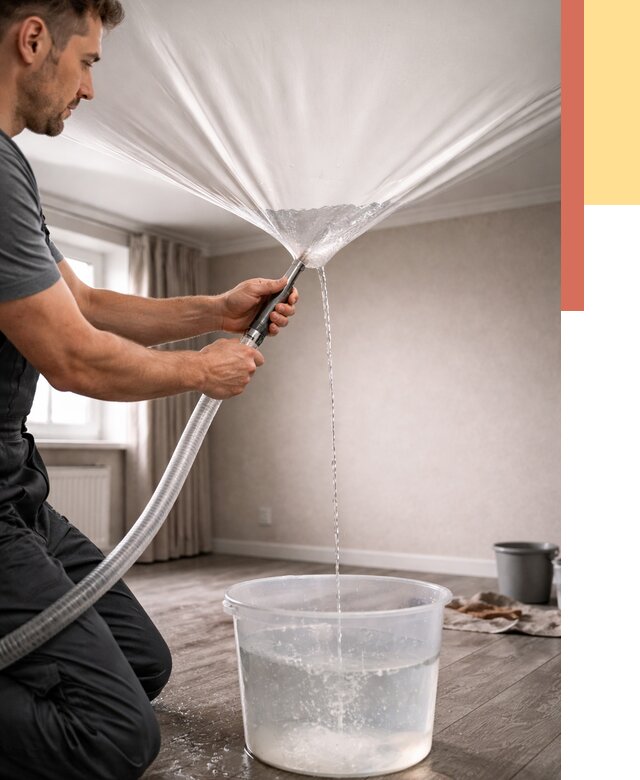 Слив воды с натяжного потолка в слободском от 2576 руб. быстро и недорого | ОТДЕЛОЧНИК-Слб