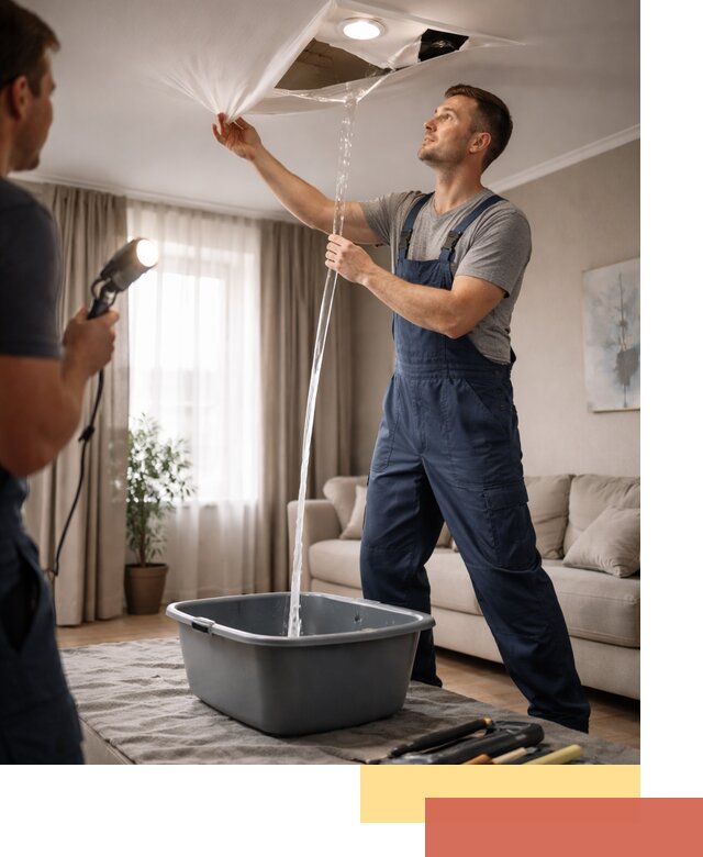 Слив воды с натяжного потолка в слободском быстро и аккуратно