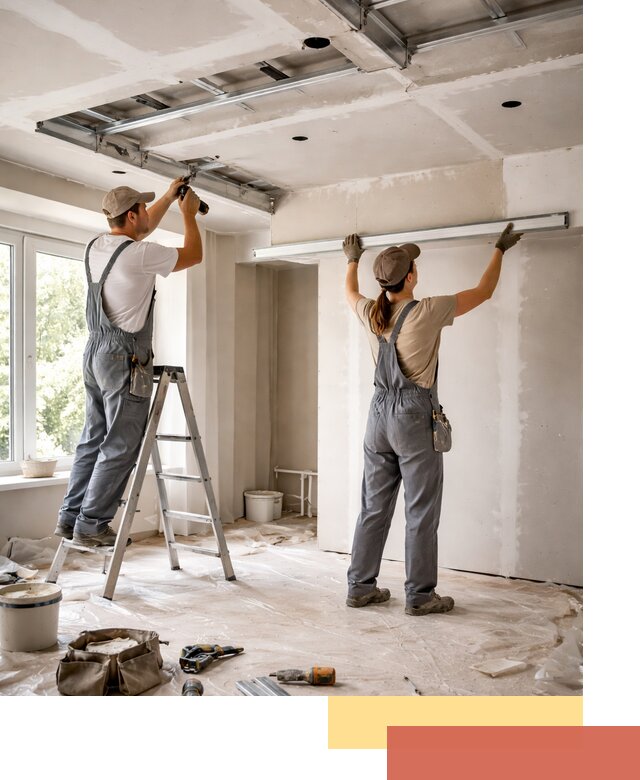 Монтаж многоуровневого потолка из гипсокартона в слободском