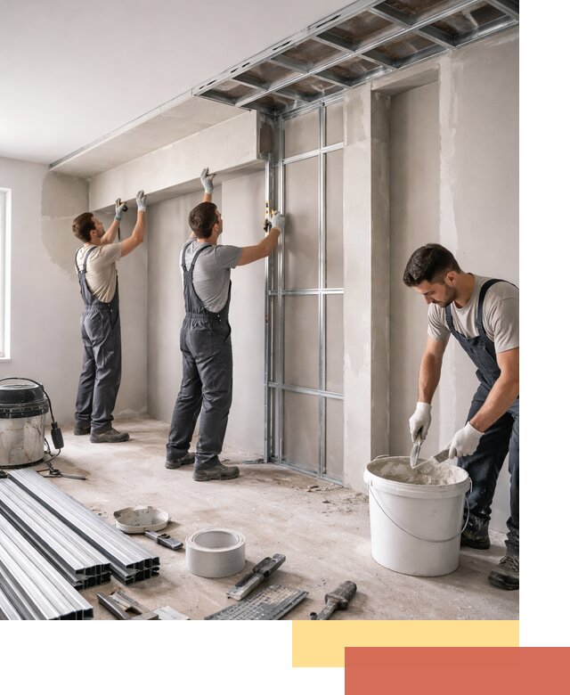 Монтаж потолка из гипсокартона с нишей в слободском