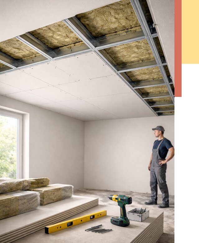 Звукоизоляция потолка ГКЛ в слободском от 979 руб. — монтаж под ключ | ОТДЕЛОЧНИК-Слб