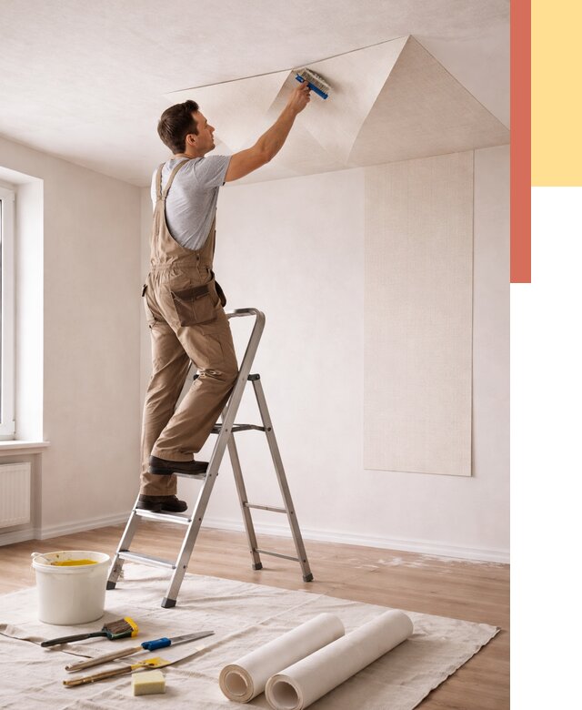 Поклейка обоев на потолок в слободском от 4637 руб. быстро и недорого | ОТДЕЛОЧНИК-Слб