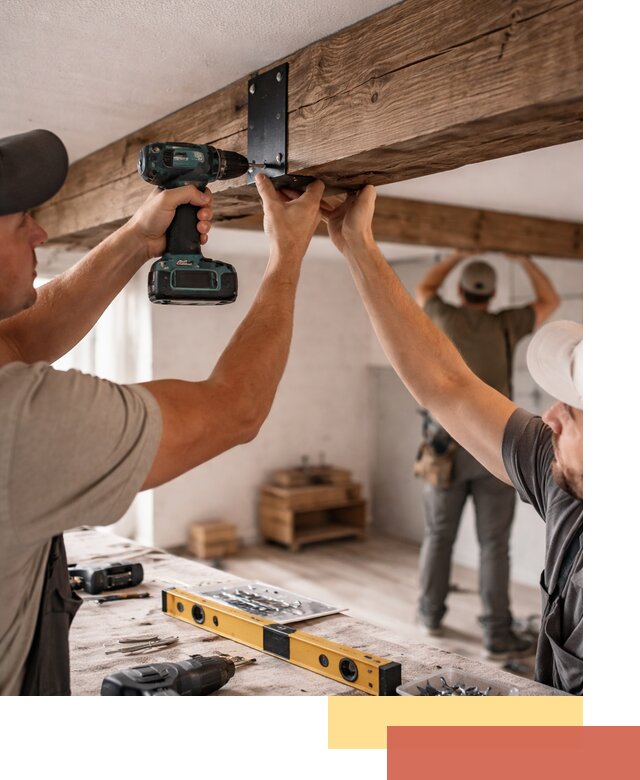 Монтаж декоративных потолочных балок в слободском